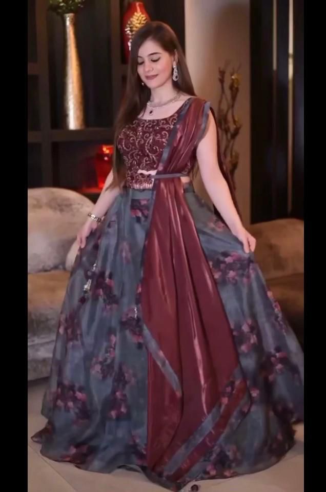 Latest Grey Color Designer Organza Lehenga for Party Wear