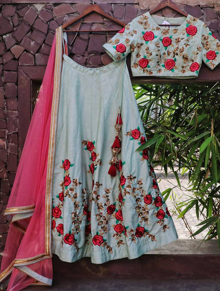 Fantastic Light Blue Color Silk Lehenga Choli
