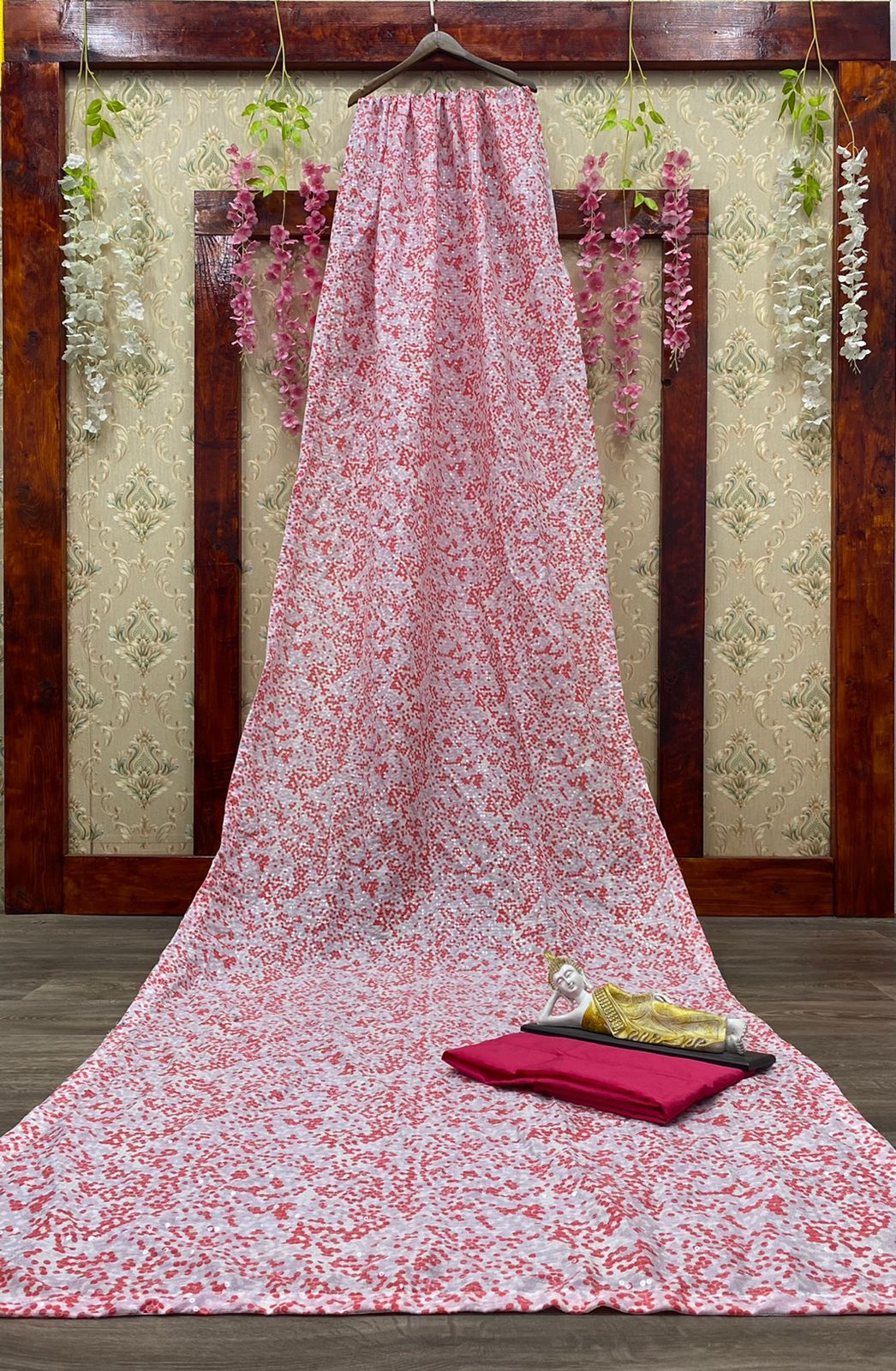 Light pink sequence embroidered work Silk Saree Blouse Designs oniline