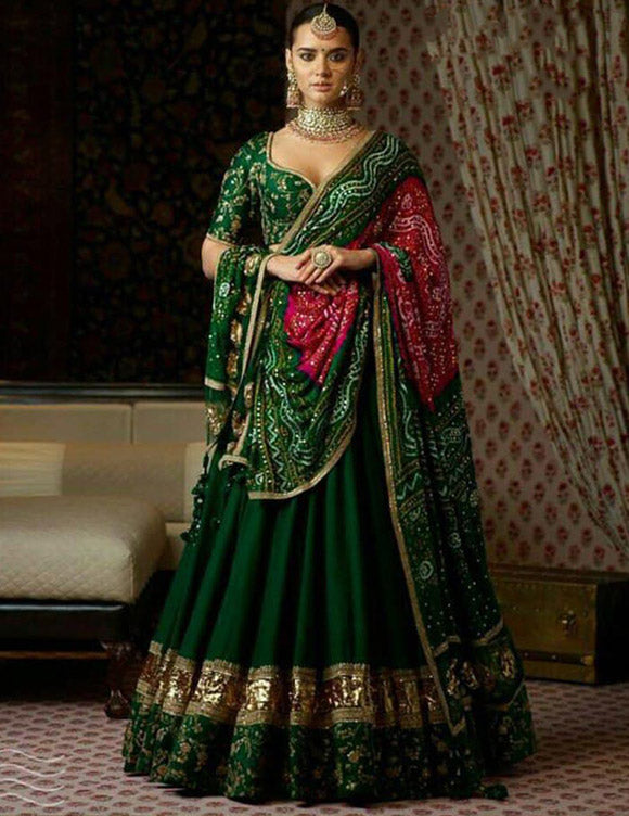 Green Color Silk Designer Leheneg Choli For Women