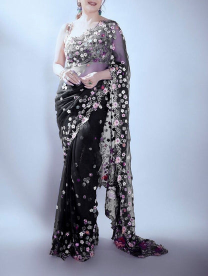 Latest Designer Organza Silk Embroidered Saree For Women