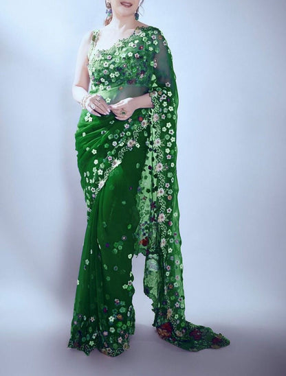 Latest Designer Organza Silk Embroidered Saree For Women