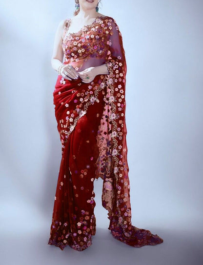 Latest Designer Organza Silk Embroidered Saree For Women