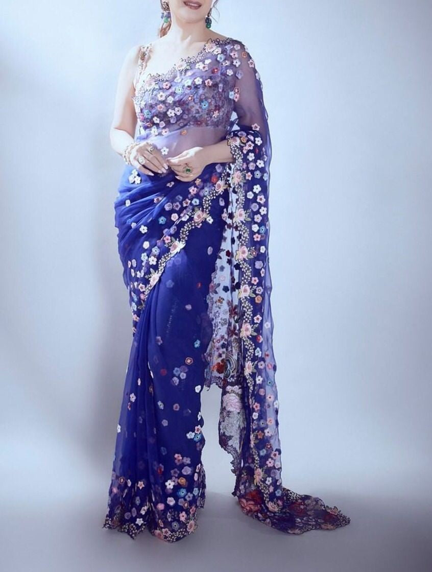 Latest Designer Organza Silk Embroidered Saree For Women