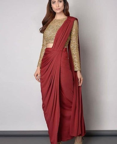 Designer Maroon Color Saree With Sequence Embroidered Blouse