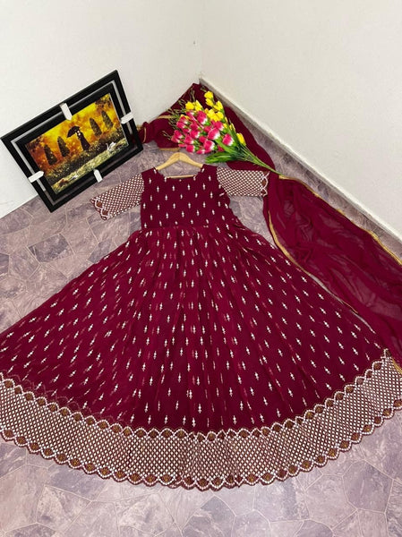 Party Wear Maroon Designer Gown For Women