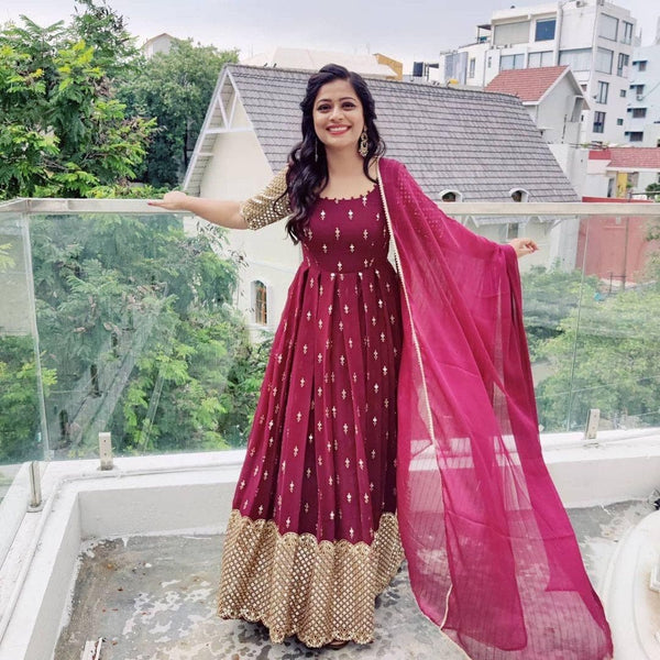 Party Wear Maroon Designer Gown For Women