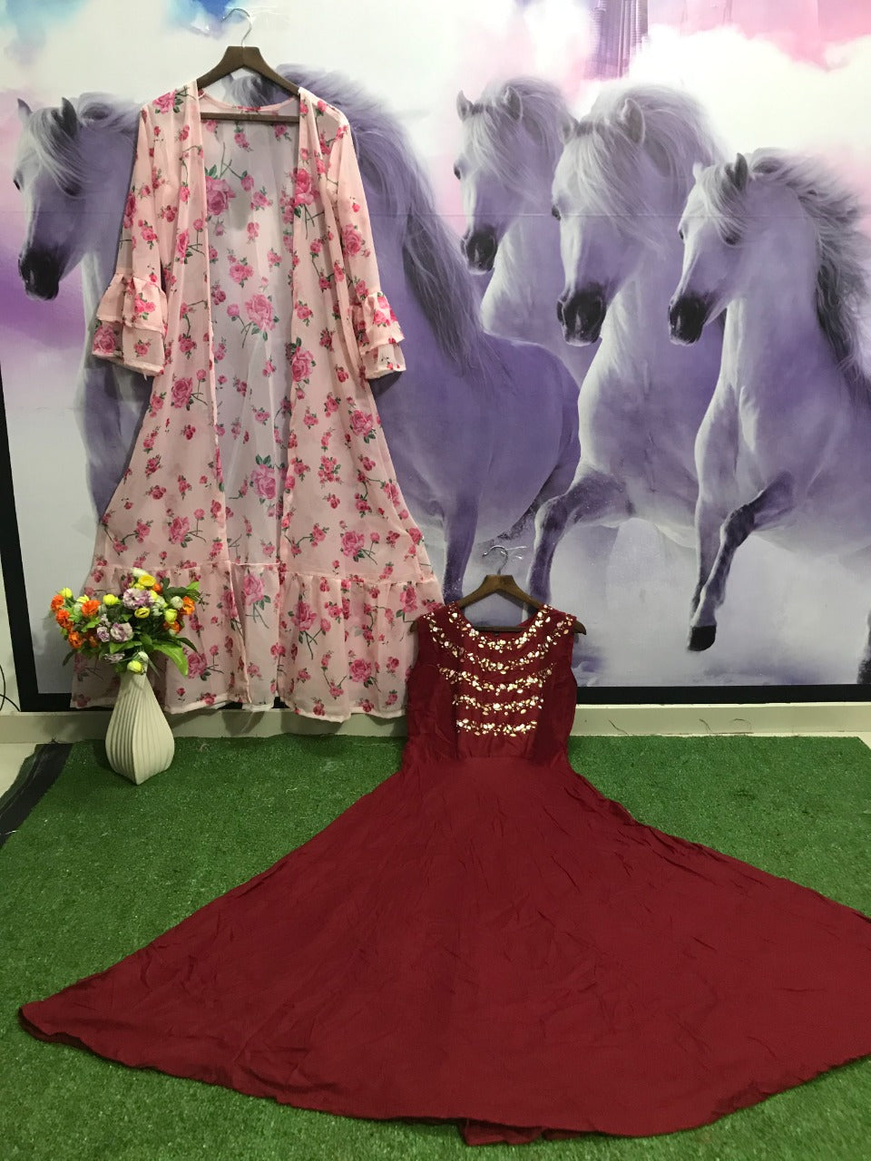 Maroon Color Full Stitched Gown With Koti