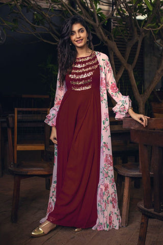 Maroon Color Full Stitched Gown With Koti