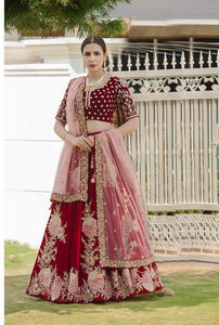 Maroon Velvet Designer Embroidered Lehenga