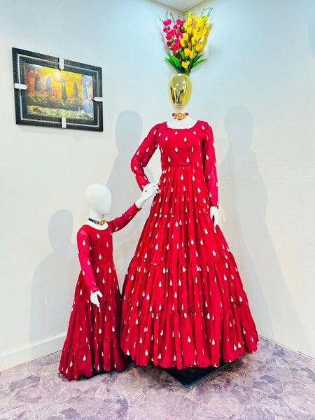 Latest Rani Color Embroidered Mother Daughter Gown Sets