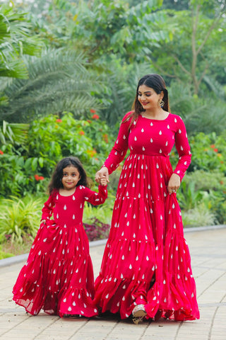 Latest Rani Color Embroidered Mother Daughter Gown Sets