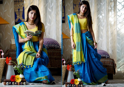 Pleasing Neon Blue Premium Linen Saree