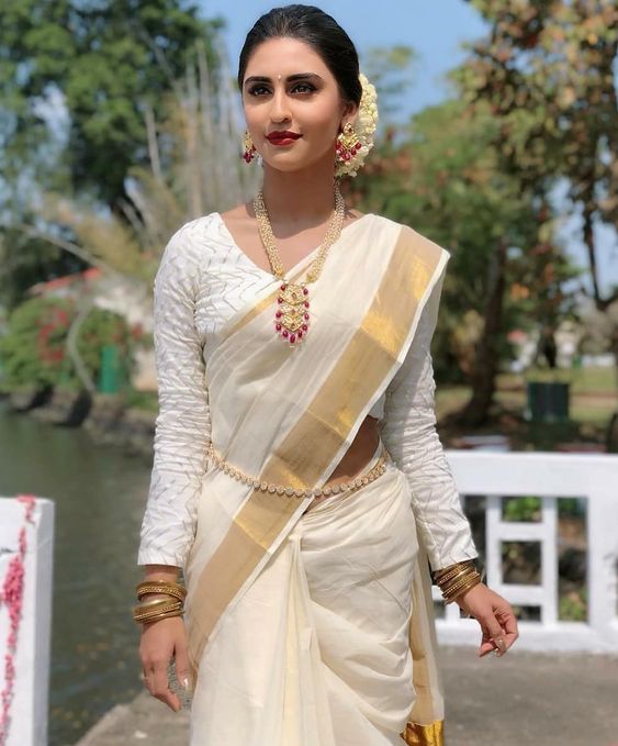 spectacular Krystle D'souza Special White Linen Designer Embroidered Designer Saree