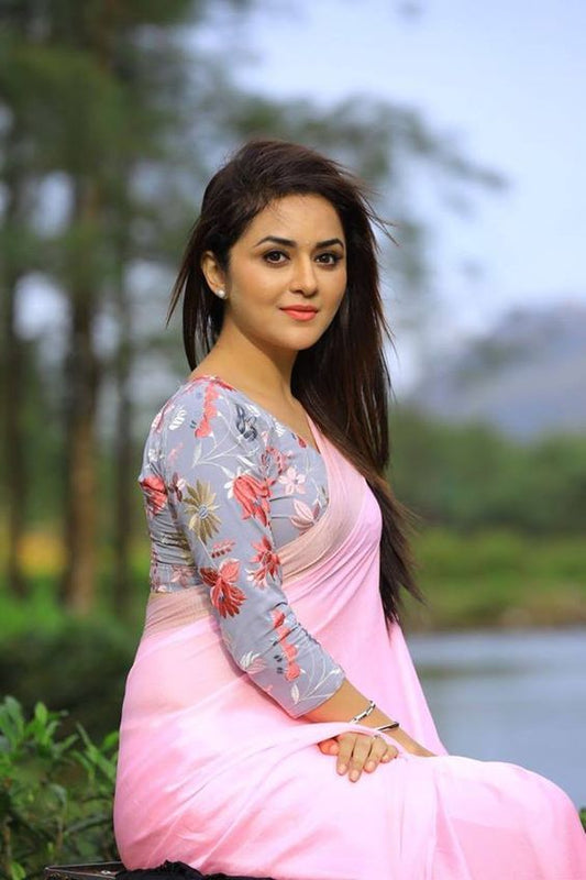 Glossy Pink Colored Casual Wear Linen Saree For Women