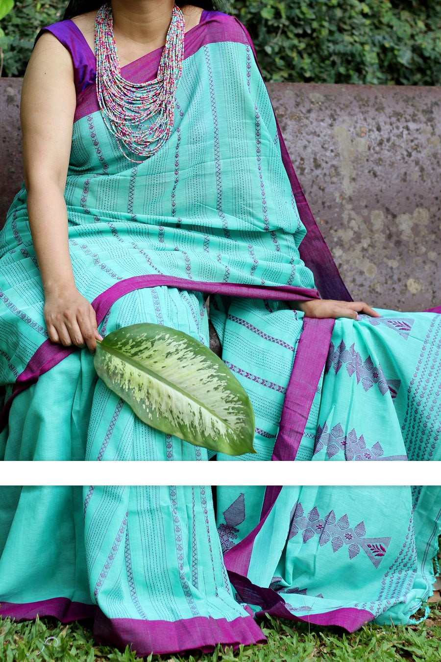 Unique Dark Purple And Rama Colored Festive Wear Linen Saree For Women