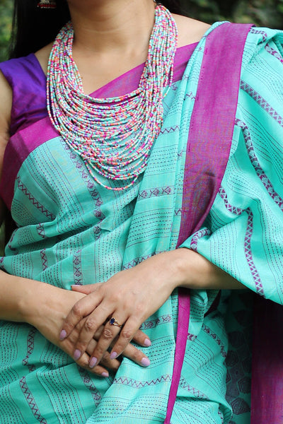 Unique Dark Purple And Rama Colored Festive Wear Linen Saree For Women