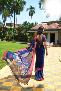 Radiant Blue Colored Festive Wear Linen Saree For Women
