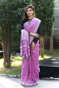 Gorgeous Purple Colored Casual Wear Printed Linen Saree For Women
