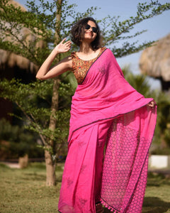 Jazzy Pink Colored Festive Wear Pure LInen Saree For Women
