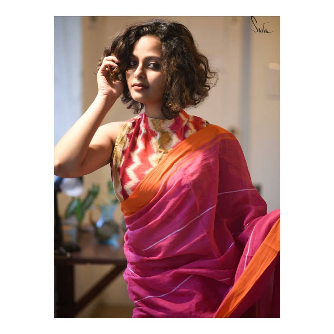 Starring Pink And Orange Colored Festive Wear Pure LInen Saree For Women