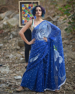 Starring Blue Pure Linen Designer Saree For Women