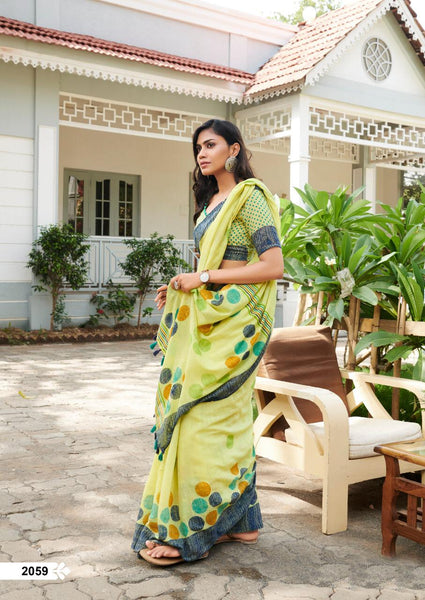 Adorable Light Yellow Colored Festive Wear Pure Linen Designer Saree For Women