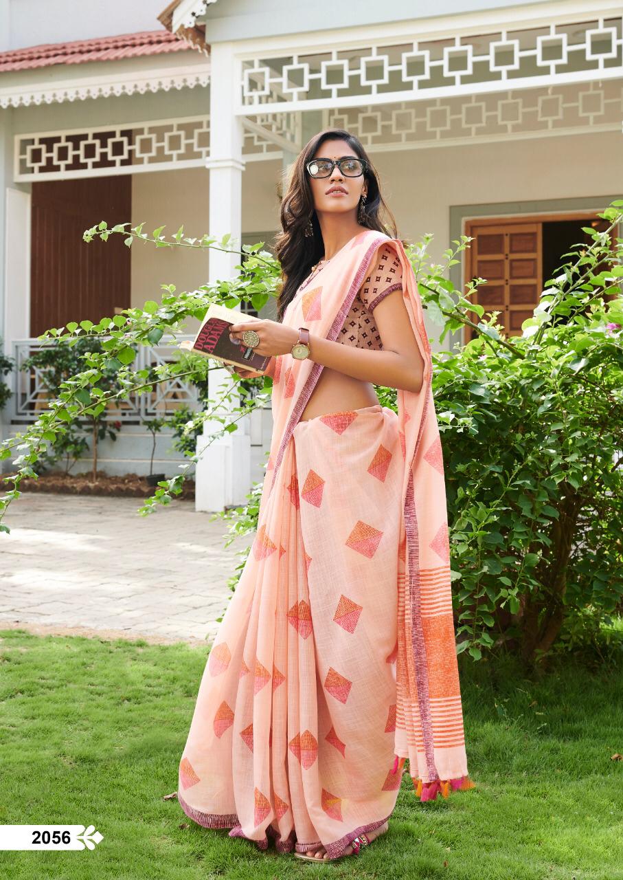 Flaunt Peach Pure Colored Festive Wear Linen Designer Saree For Women