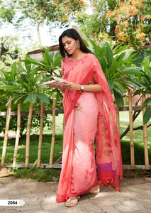 Imposing Light Red Pure Colored Festive Wear Linen Designer Saree For Women