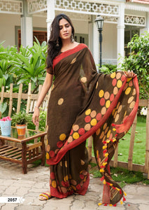 Majesty Dark Brown Pure Colored Festive Wear Linen Designer Saree For Women