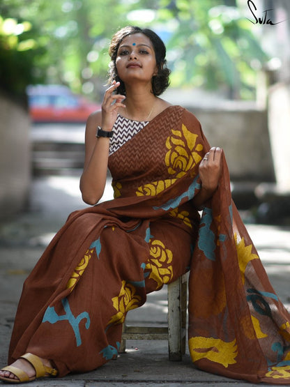 Deserving Dark Brown Colored Festive Wear Pure Linen Designer Saree For Women