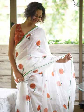 Alluring White Colored Festive Wear Pure Linen Designer Saree For Women
