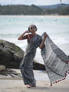 Radiant Grey Colored Festive Wear Pure Linen Designer Saree For Women