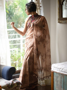 Amazing Brown Colored Festive Wear Pure Linen Designer Saree For Women