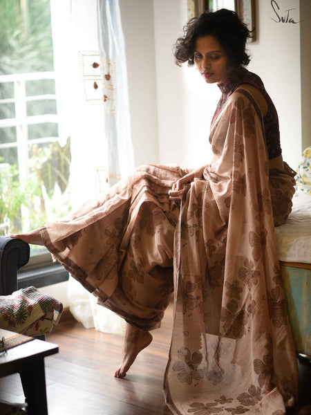 Amazing Brown Colored Festive Wear Pure Linen Designer Saree For Women