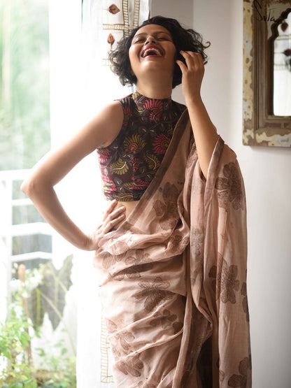 Amazing Brown Colored Festive Wear Pure Linen Designer Saree For Women