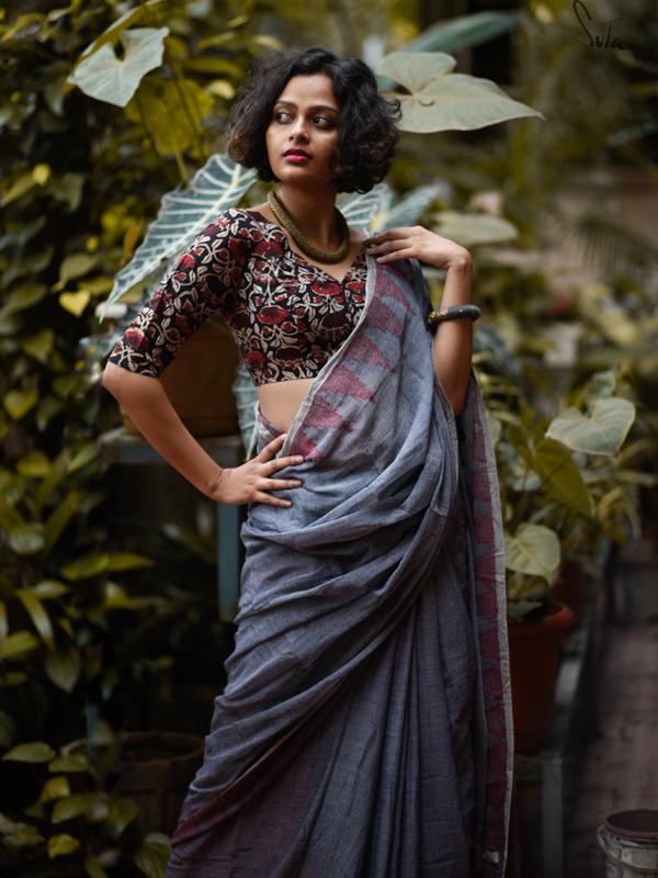 Flamboyant Blue Colored Festive Wear Pure Linen Designer Saree For Women