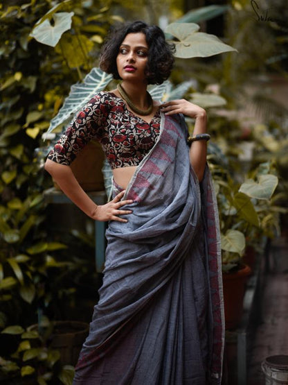 Flamboyant Blue Colored Festive Wear Pure Linen Designer Saree For Women