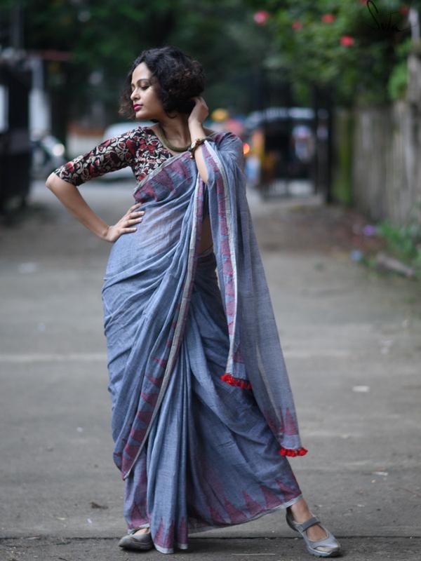 Flamboyant Blue Colored Festive Wear Pure Linen Designer Saree For Women