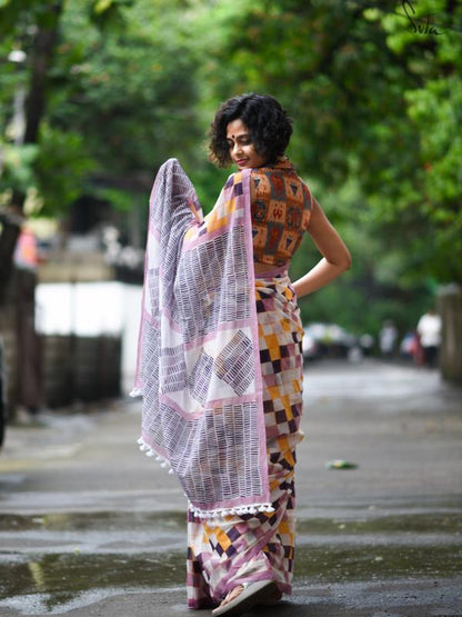 Pleasant Malti Colored Festive Wear Pure Linen Beautiful Designer Saree For Women