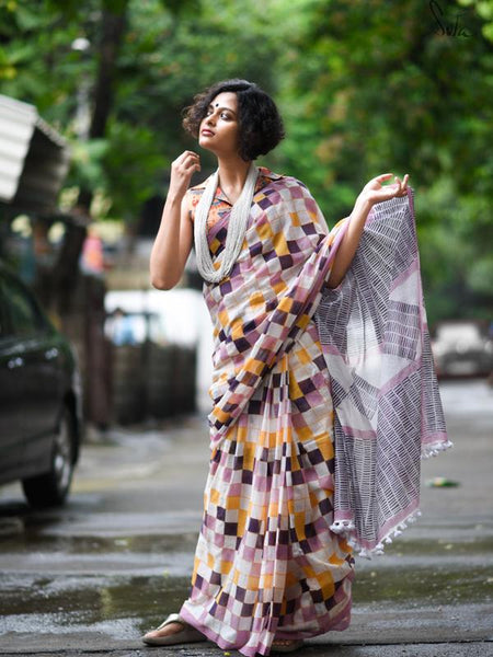 Pleasant Malti Colored Festive Wear Pure Linen Beautiful Designer Saree For Women