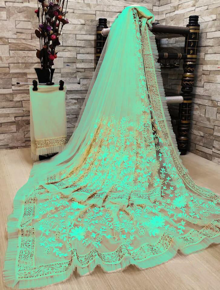 Designer Net Embroidered Saree with Blouse For Women