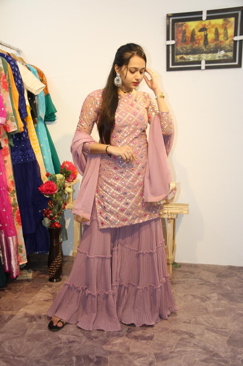 Onion Color Sharara Plazo Salwar Suit For Women