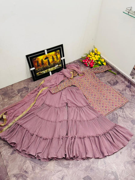 Onion Color Sharara Plazo Salwar Suit For Women