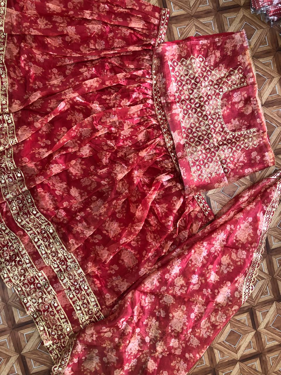 Organza With Embroidery And Digital Print Work Wedding Lehenga