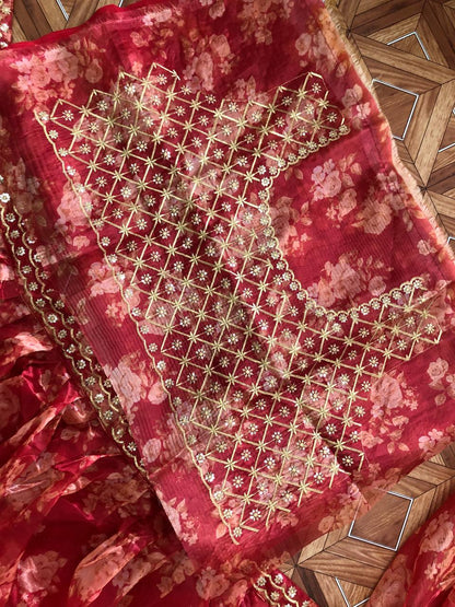 Organza With Embroidery And Digital Print Work Wedding Lehenga