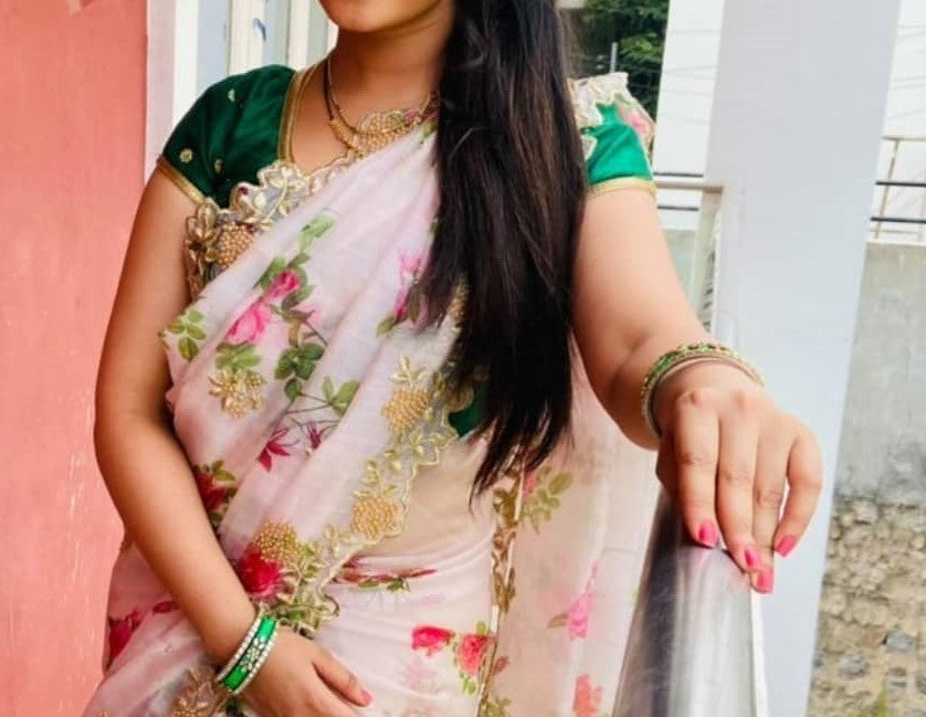 Party Wear Organza Digital printed Saree with designer Blouse