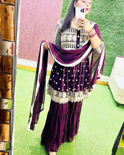 Party Wear Designer Georgette Sharara Suit Set For Women