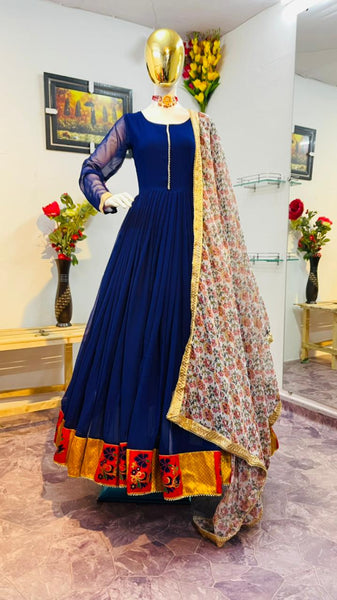 Party Wear Designer Georgette long frock Gown Dress with Dupatta for Women