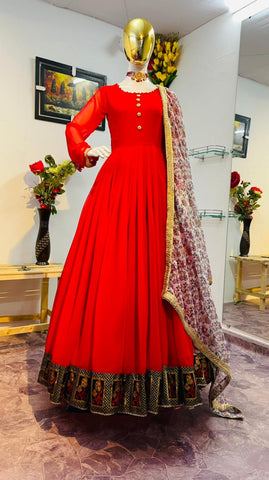 Party Wear Designer Georgette long frock Gown Dress with Dupatta for Women